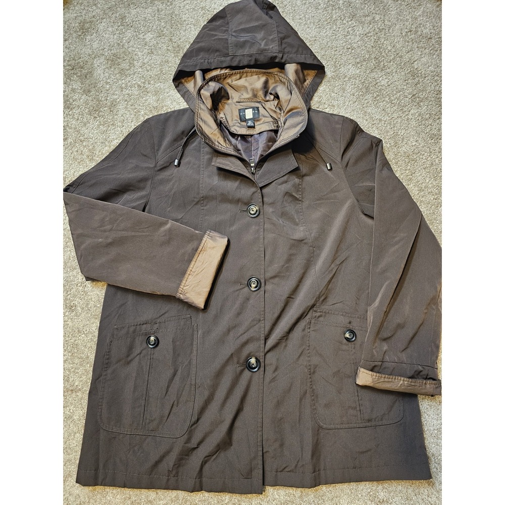 GALLERY Women's Size XL Hooded Rain Jacket Brown/Iridescent Nylon Lined‎